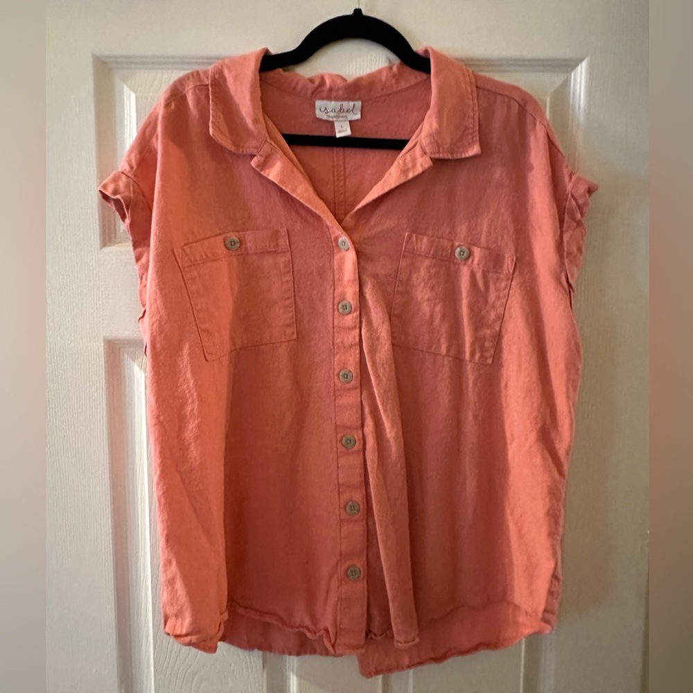 Ingrid & Isabel Pink Cuffed Sleeve Button Down Shirt